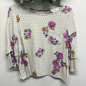 Urban Romantics Floral Tiered 3/4 Bell Sleeve Blouse L